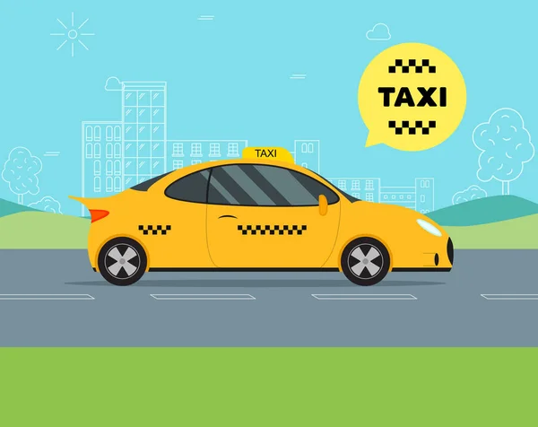 Service de taxi Déplacement de voiture sur un fond de paysage. Vecteur — Image vectorielle