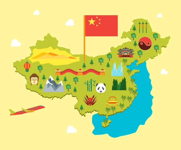 Cartoon Travel Concepto de Turismo de China. Vector — Vector de stock