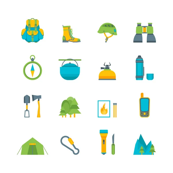 Desenhos animados viajando Camping and Hiking Set. Vetor —  Vetores de Stock