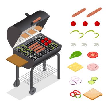 Barbekü izometrik görünümü. Vektör