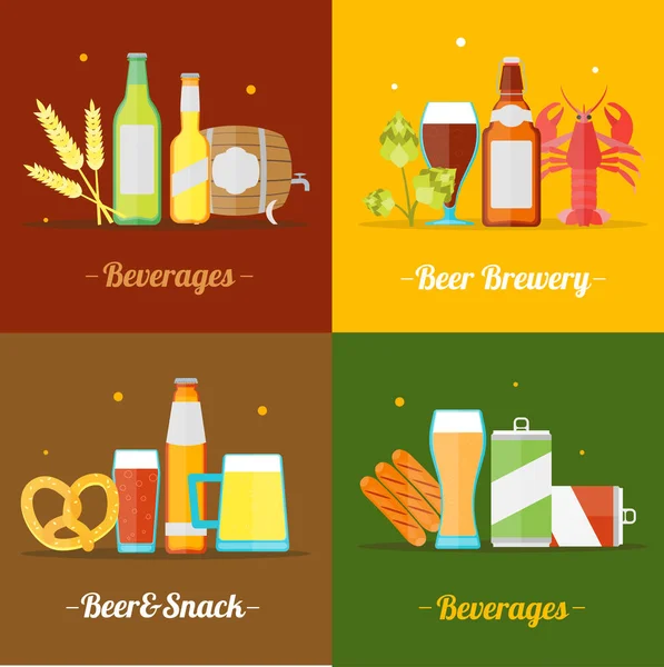 Colorido juego de tarjetas de bandera de cerveza para beber. Vector — Archivo Imágenes Vectoriales