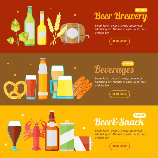 Cerveja Banner Card Horizontal Set. Vetor — Vetor de Stock