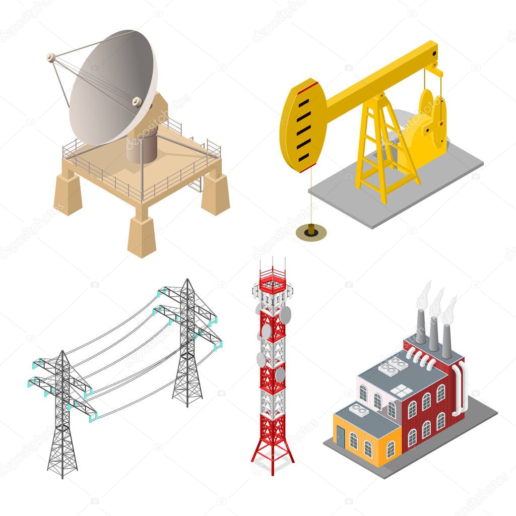 Industrial Objects Set Isometric View. Vector