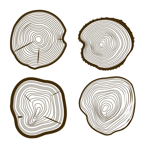 Tree Rings Set Saw Cut Trunk Web Design Style. Вектор — стоковый вектор