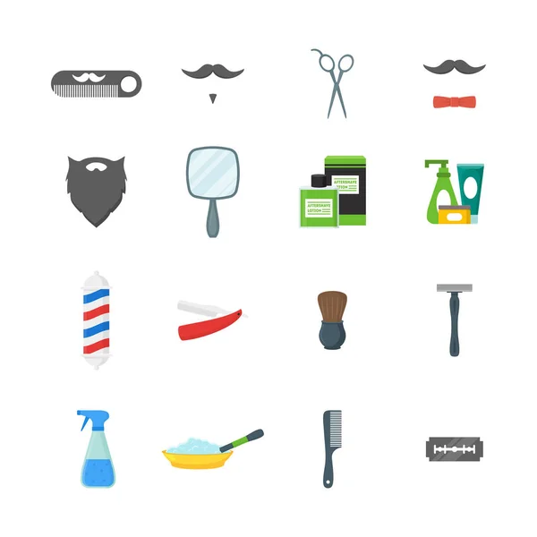 Dibujos animados barbería tienda símbolo color iconos conjunto. Vector — Vector de stock