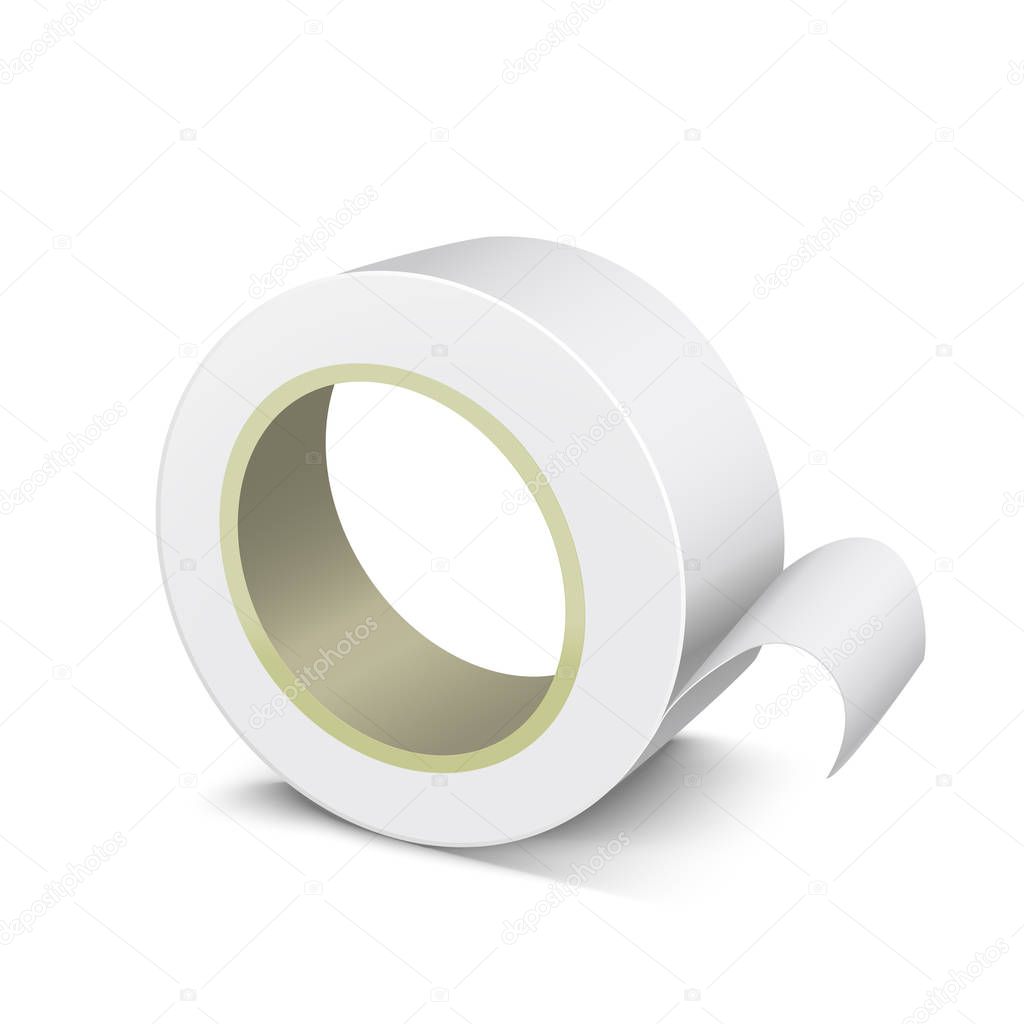 Realistic Template Blank White Adhesive Roll Tape. Vector