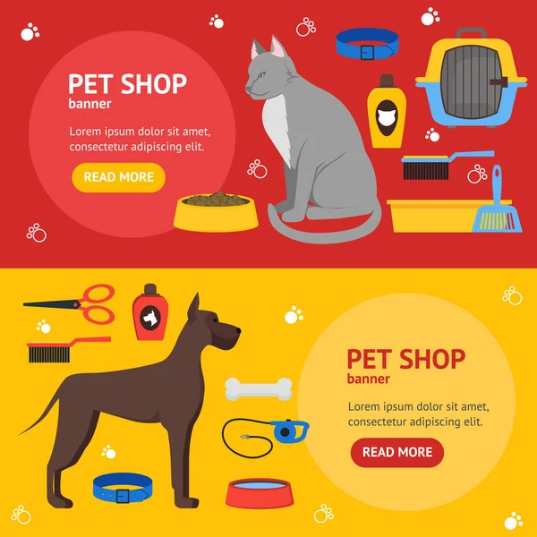 Cartoon Domestic Pet Shop Banner. Vektor - Stok Vektor