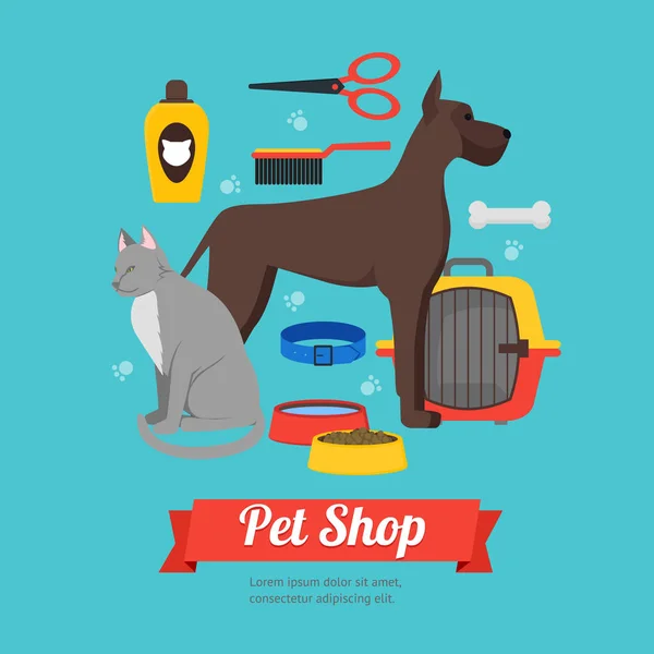 Çizgi film yerli Pet Shop afiş. Vektör — Stok Vektör