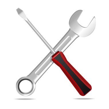 Gerçekçi detaylı anahtarı ve tornavida. Vektör