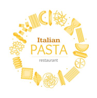 Makarna tasarım şablonu afiş kartı vektör yuvarlak