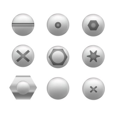 Gerçekçi vidalı kapak Icon Set farklı şekiller. Vektör