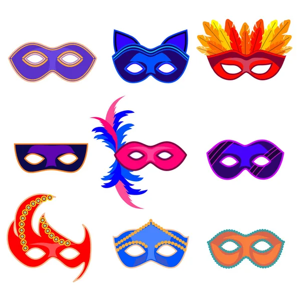 Cartoon Carnival Mask Color Icons Set. Vector — Stock Vector