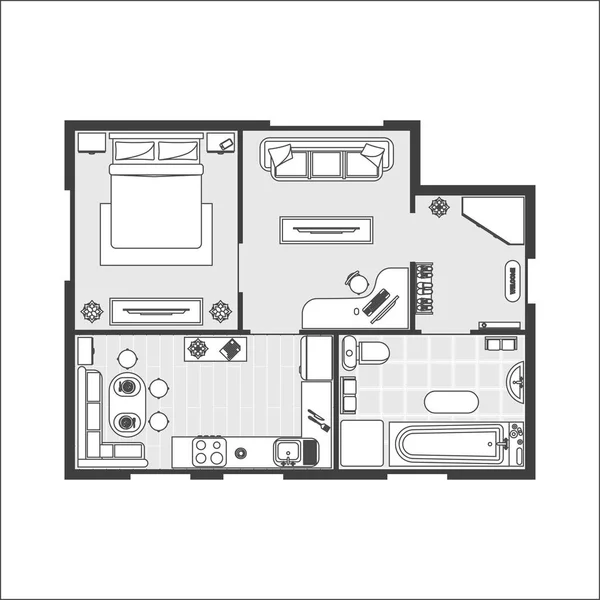 Mobiliario de brujas Plan de Apartamento. Vector — Archivo Imágenes Vectoriales