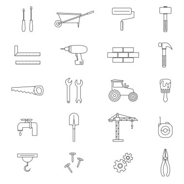 İnşaat siyah ince çizgi Icon Set. Vektör