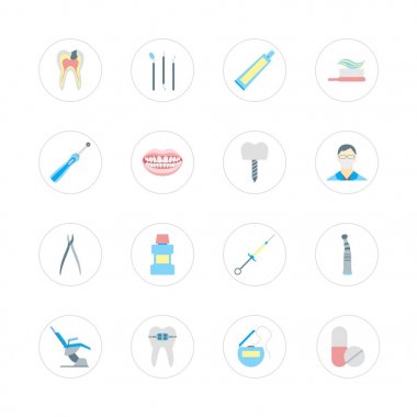 Çizgi film diş sağlığı bakımı renk kümesi. Vektör