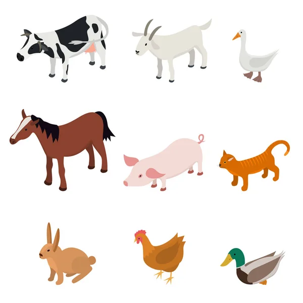 Cartoon Farm Animal Color Set. Vecteur — Image vectorielle