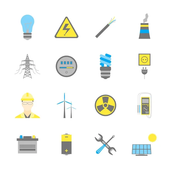 Dibujos animados Electricidad Generación de energía Iconos Color Set. Vector — Vector de stock