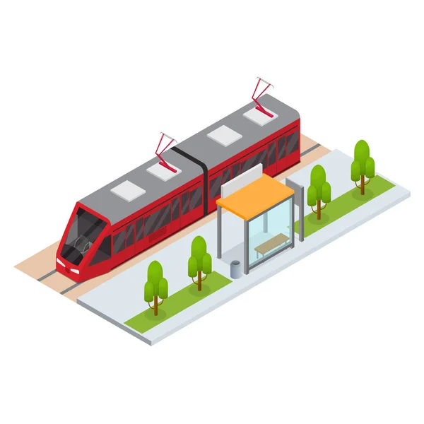 Station de Tram et Arrêt Isometric View. Vecteur — Image vectorielle