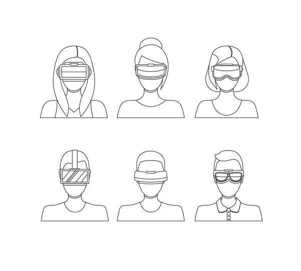 Virtual Reality Glasses Avatars Thin Line Set. Вектор — стоковый вектор