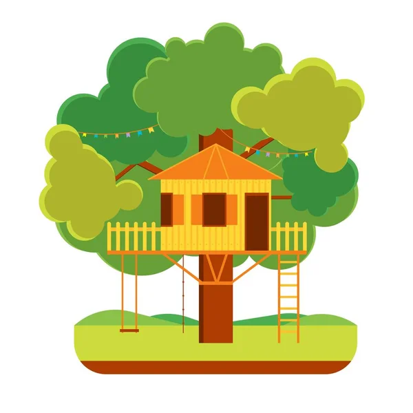 Casa del árbol de dibujos animados. Vector de — Vector de stock