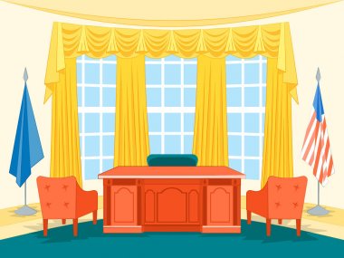 Cartoon Interior President Government Office with Furniture. Vector clipart