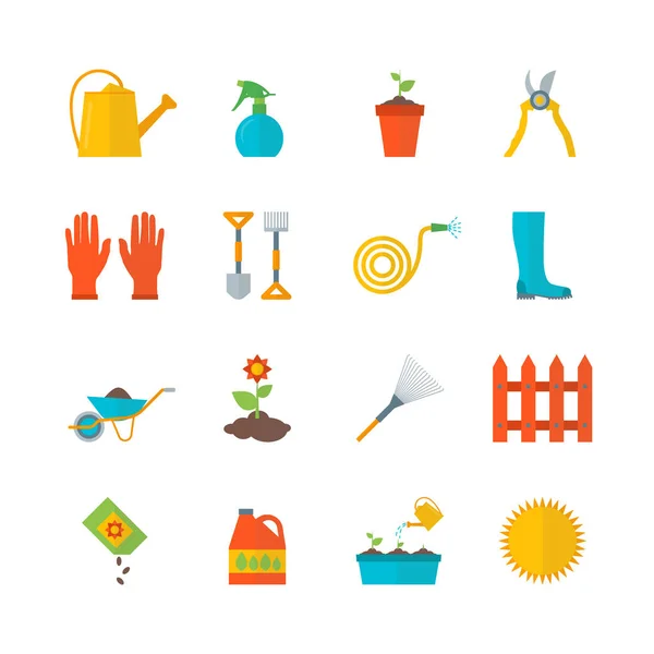 Cartoon Gardening Equipment Color Icons Set. Vector — Stock Vector