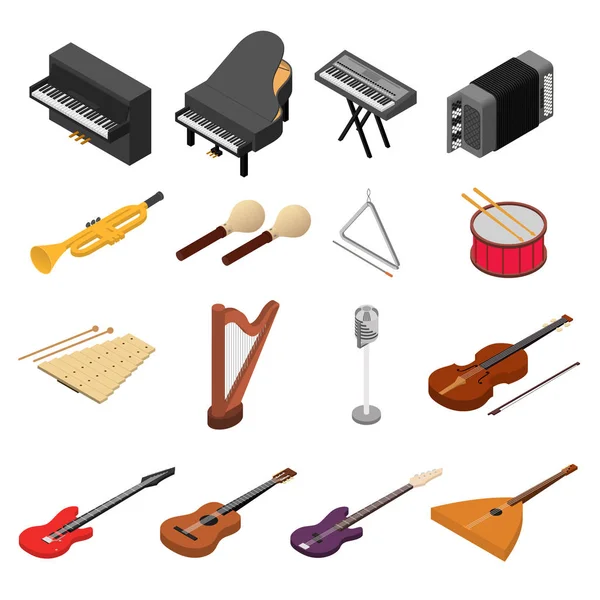 Instrumentos de Música Iconos de Color Set Vista Isométrica. Vector — Archivo Imágenes Vectoriales