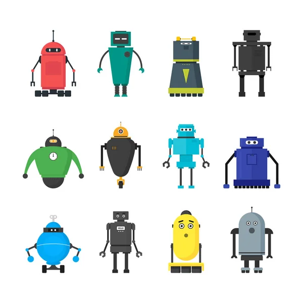 Çizgi film sevimli oyuncak robotlar renk simgeler kümesi. Vektör — Stok Vektör