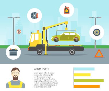 Çizgi film araba tahliye hizmet kartı vektör