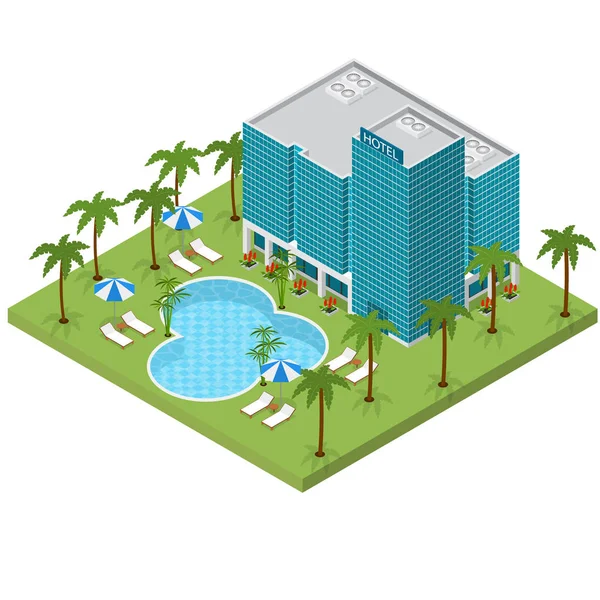 Resort Hotel Building Isometric View. Vector — Stock Vector
