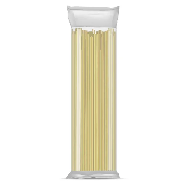 Realistyczny szczegółowe Spaghetti makarony w przezroczyste Opakowanie celofan. Wektor — Wektor stockowy