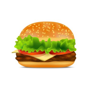 Gerçekçi detaylı Fast Food Burger. Vektör