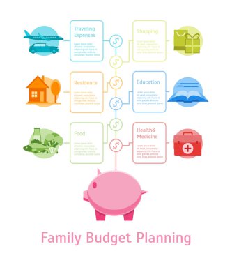 Cartoon Monthly Expenses Family Budget Planning Vector clipart