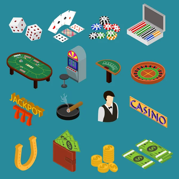 カジノとギャンブル ゲームは、等角投影ビューを設定します。ベクトル — ストックベクタ
