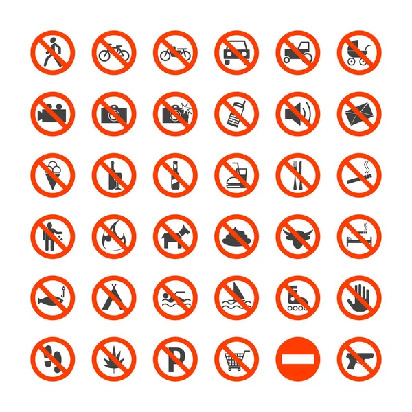 Icone dei segni di proibizione impostate. Vettore — Vettoriale Stock
