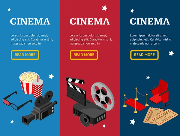 Cinema Concept Movie Banner Vecrtical Set Vista isométrica. Vector — Vector de stock