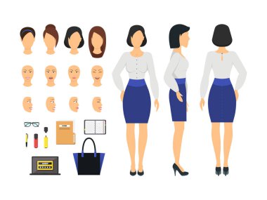 Çizgi film iş kadını ve Oluşturucu öğe bölüm kümesi. Vektör