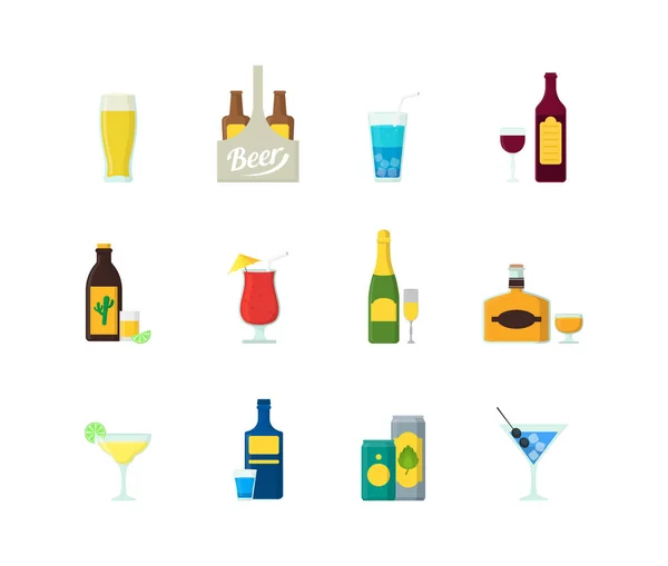 卡通酒精饮料颜色图标集。矢量 — 图库矢量图片
