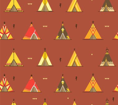 Çizgi film Wigwams veya Kızılderili çadırları arka plan deseni. Vektör