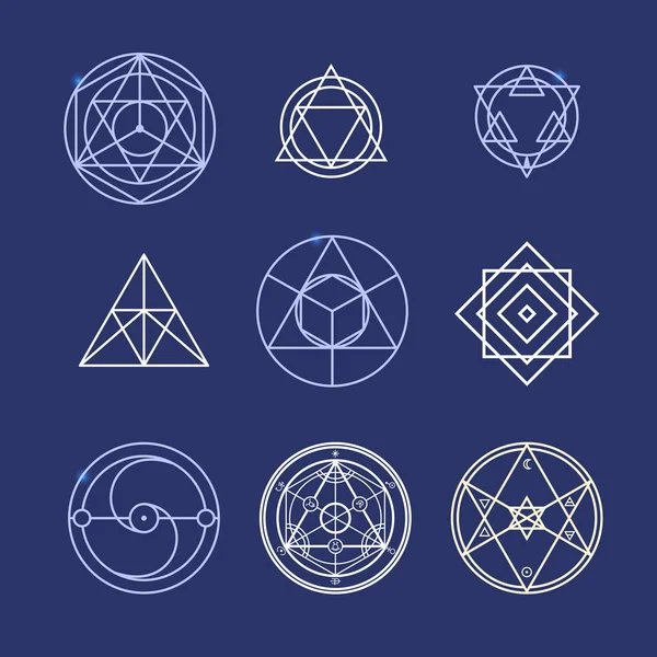 Alchemie geometrie dunne lijn symboolset. Vector — Stockvector