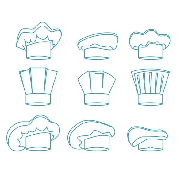 Sombreros de chef blanca delgada línea. Vector de — Archivo Imágenes Vectoriales