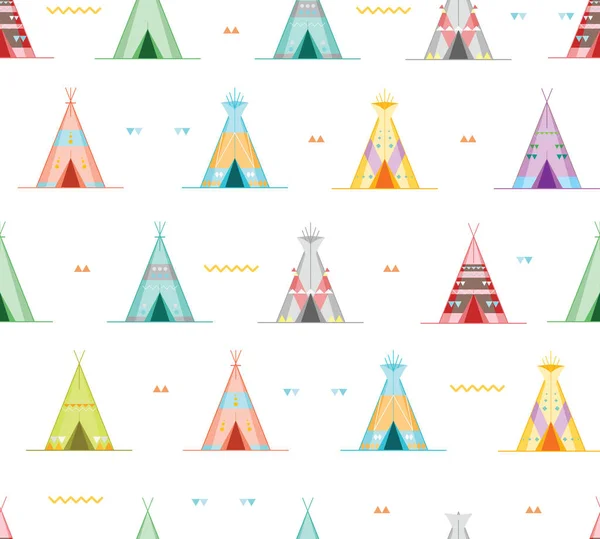 Cartoon Wigwams or Tepees Background Pattern. Vector — Stock Vector