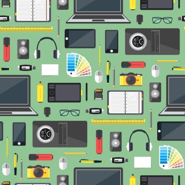 Çizgi film tasarımcı çalışma alanı arka plan deseni. Vektör