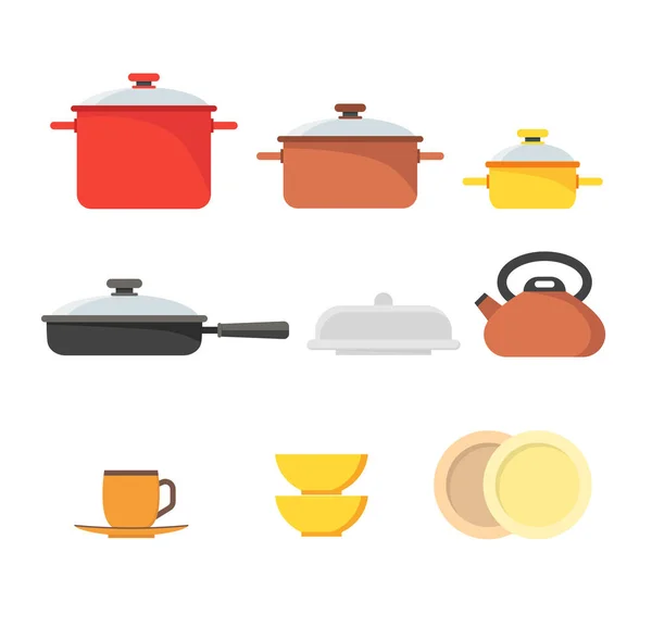 Dibujos animados Cookware Set fila. Vector de — Archivo Imágenes Vectoriales