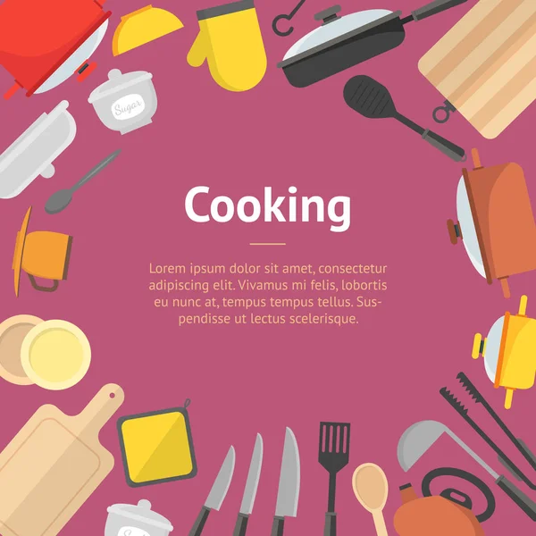 Caricatura Cookware Banner Card. Vector — Archivo Imágenes Vectoriales
