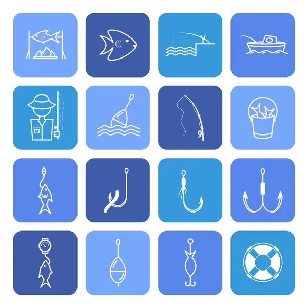 Set de iconos de línea delgada de pesca. Vector — Vector de stock