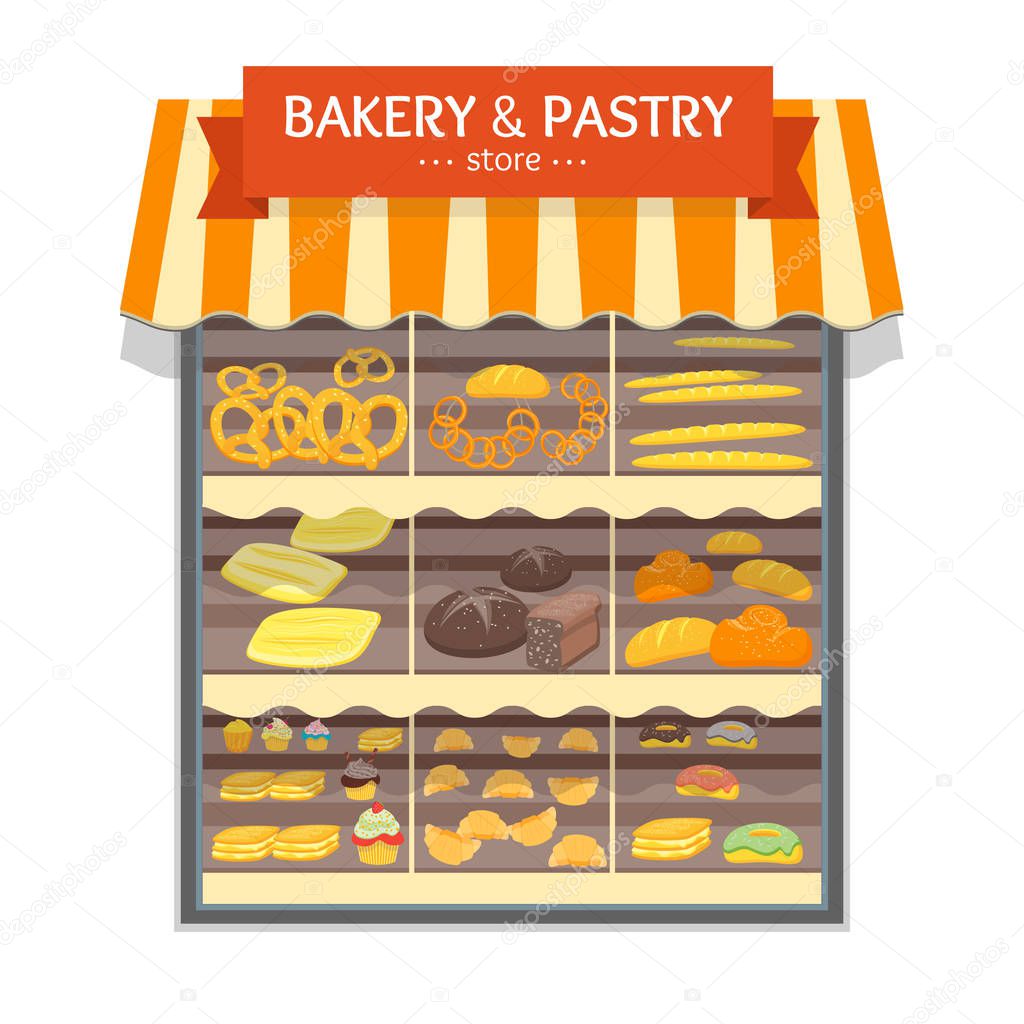 Bakery and Bread Products Showcase Store. Vector