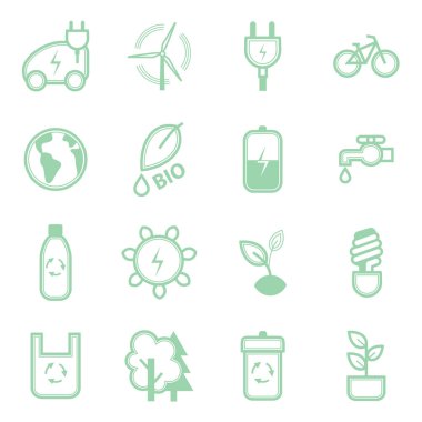 Eko kavramı yeşil ince çizgi Icon Set. Vektör