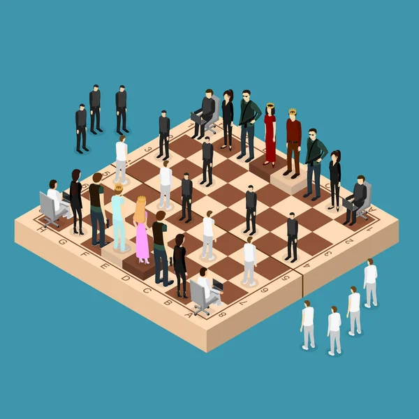 Bir satranç tahtası izometrik görünümde satranç insan figürleri. Vektör — Stok Vektör