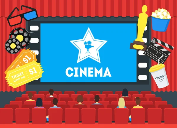 Cartoon Cinema Concept interieur. Vector — Stockvector